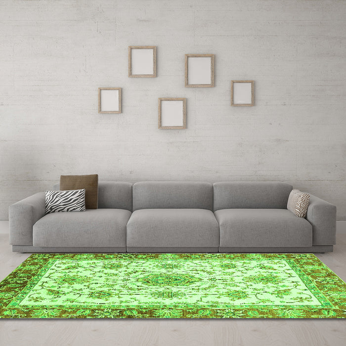 Machine Washable Abstract Green Modern Area Rugs in a Living Room,, wshabs3546grn