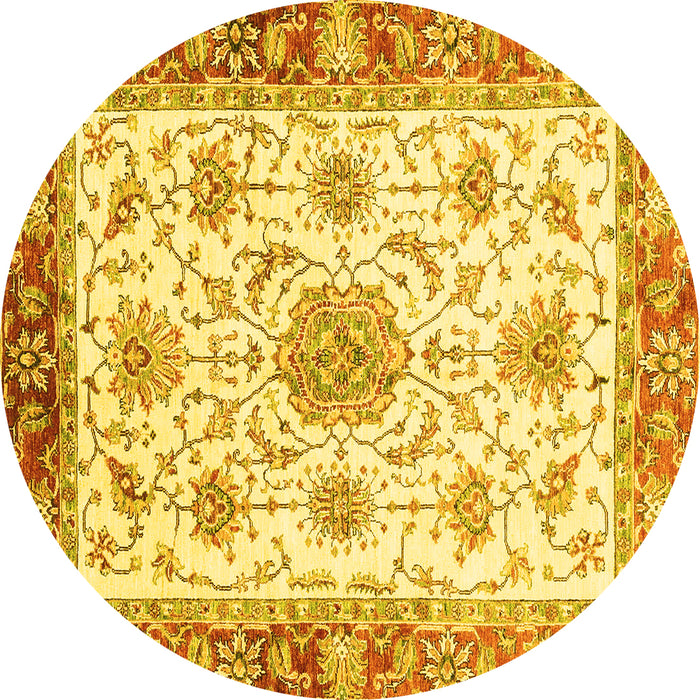 Round Abstract Yellow Modern Rug, abs3546yw