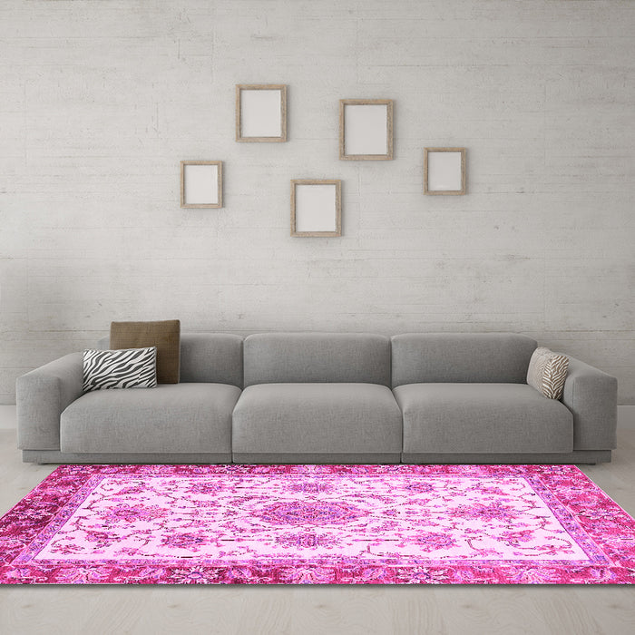 Machine Washable Abstract Pink Modern Rug in a Living Room, wshabs3546pnk