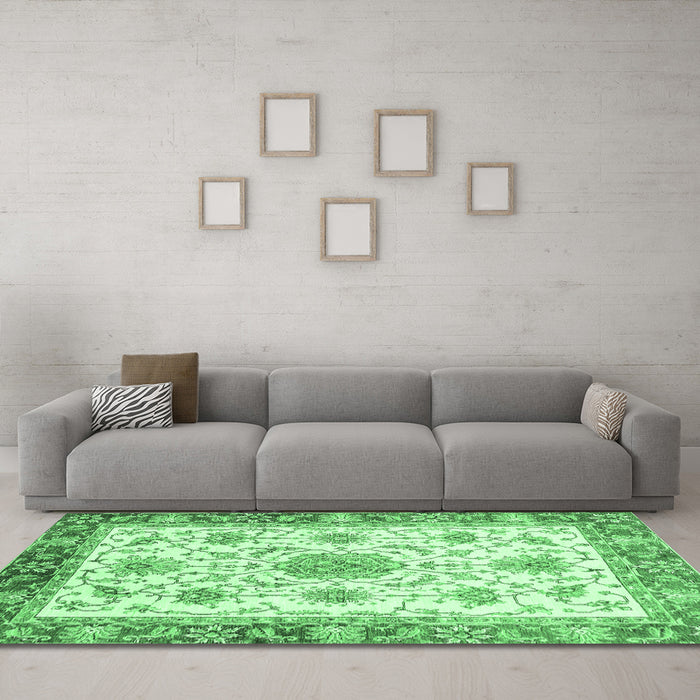 Machine Washable Abstract Emerald Green Modern Area Rugs in a Living Room,, wshabs3546emgrn