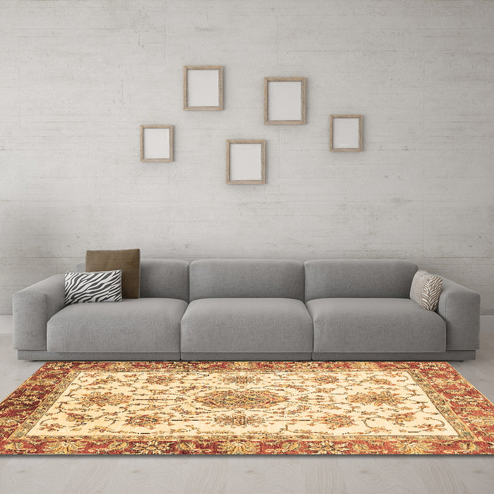 Machine Washable Abstract Brown Modern Rug in a Living Room,, wshabs3546brn