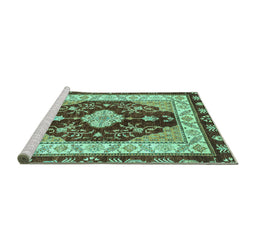 Sideview of Machine Washable Abstract Turquoise Modern Area Rugs, wshabs3547turq