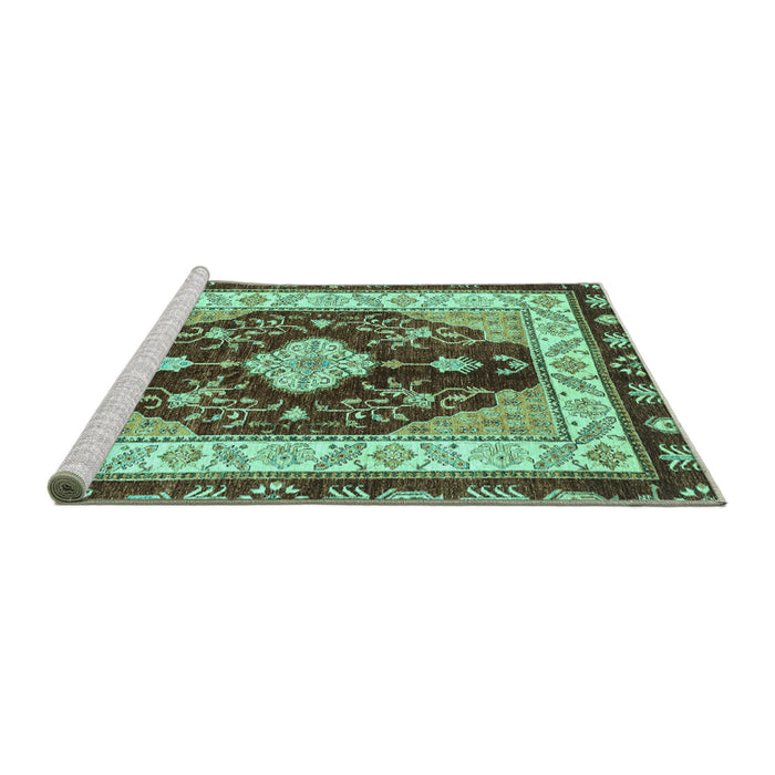 Sideview of Machine Washable Abstract Turquoise Modern Area Rugs, wshabs3547turq