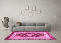 Machine Washable Abstract Pink Modern Rug, wshabs3547pnk