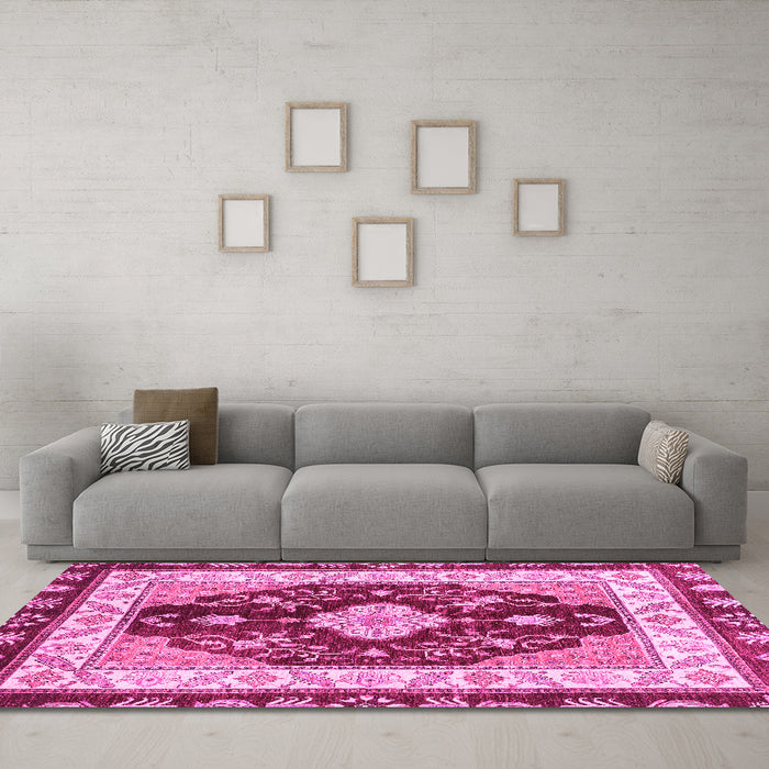 Machine Washable Abstract Pink Modern Rug in a Living Room, wshabs3547pnk