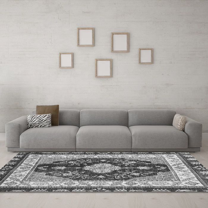Machine Washable Abstract Gray Modern Rug in a Living Room,, wshabs3547gry