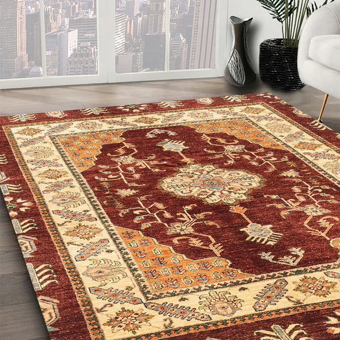 Abstract Red Modern Rug in Family Room, abs3547