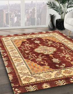 Machine Washable Abstract Tomato Red Rug in a Family Room, wshabs3547