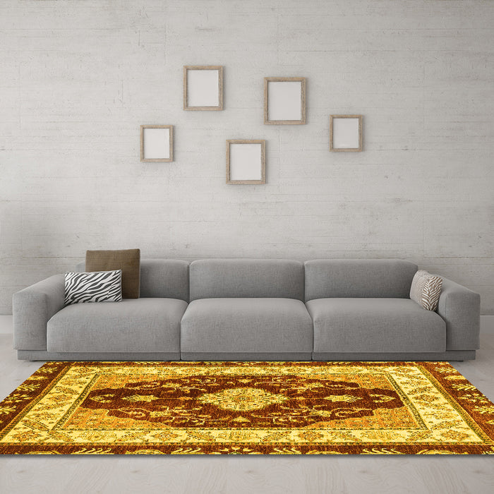 Machine Washable Abstract Yellow Modern Rug in a Living Room, wshabs3547yw