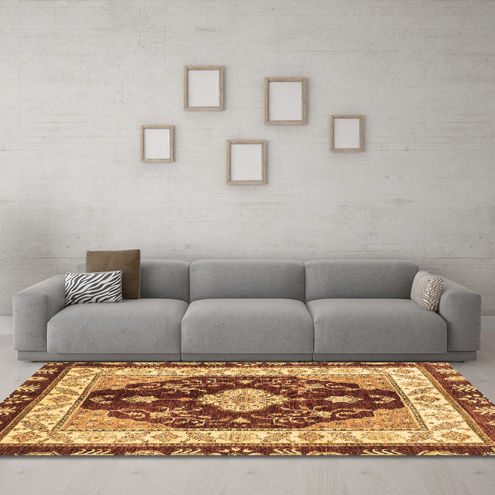 Machine Washable Abstract Brown Modern Rug in a Living Room,, wshabs3547brn