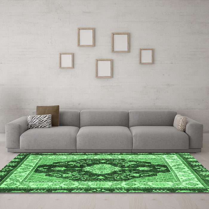 Machine Washable Abstract Emerald Green Modern Area Rugs in a Living Room,, wshabs3547emgrn