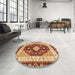 Round Machine Washable Abstract Tomato Red Rug in a Office, wshabs3547