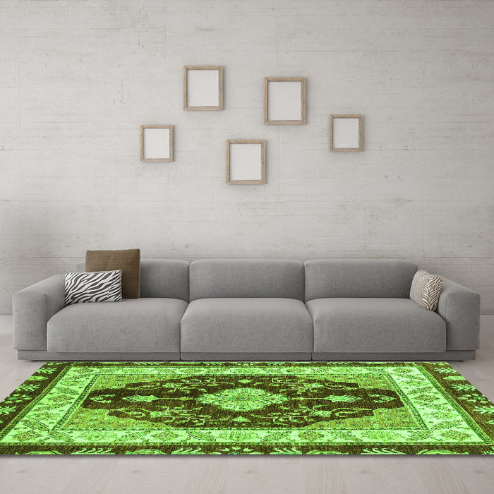 Machine Washable Abstract Green Modern Area Rugs in a Living Room,, wshabs3547grn