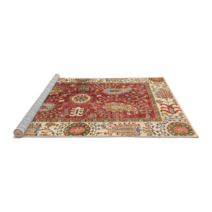 Sideview of Machine Washable Abstract Red Rug, wshabs3548