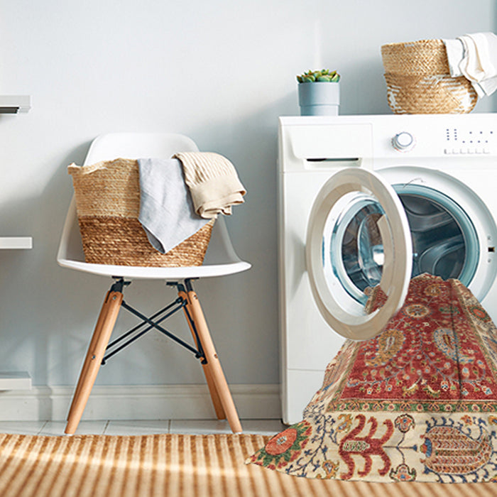 Machine Washable Abstract Red Rug in a Washing Machine, wshabs3548