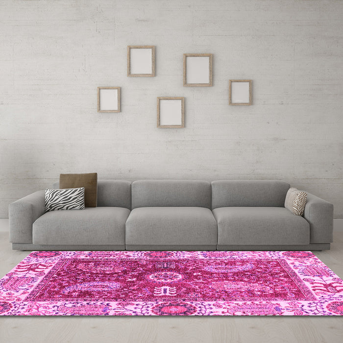 Machine Washable Oriental Pink Traditional Rug in a Living Room, wshabs3548pnk