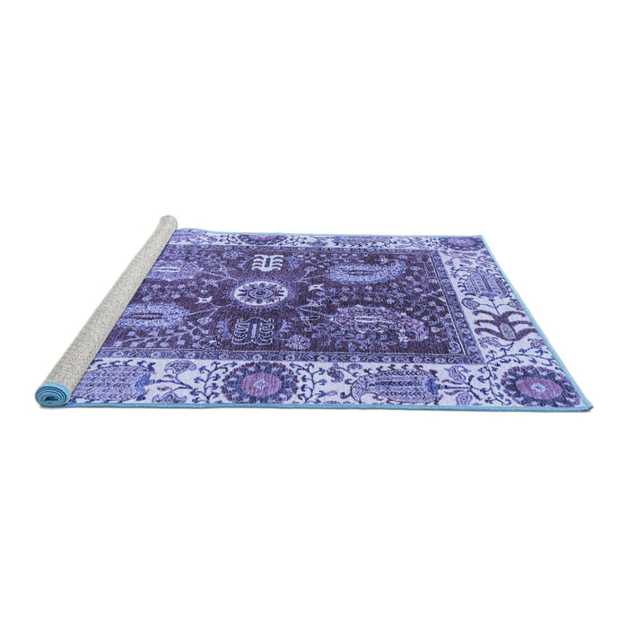 Sideview of Machine Washable Oriental Blue Traditional Rug, wshabs3548blu