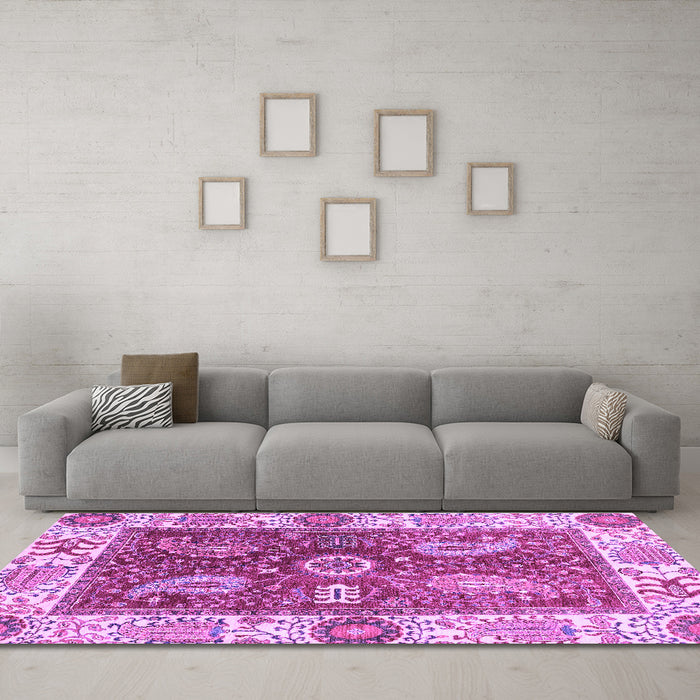 Machine Washable Oriental Purple Traditional Area Rugs in a Living Room, wshabs3548pur