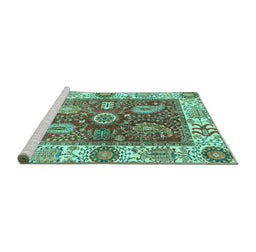 Sideview of Machine Washable Oriental Turquoise Traditional Area Rugs, wshabs3548turq