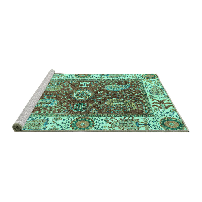 Sideview of Machine Washable Oriental Turquoise Traditional Area Rugs, wshabs3548turq