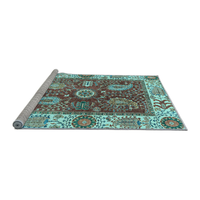 Sideview of Machine Washable Oriental Light Blue Traditional Rug, wshabs3548lblu