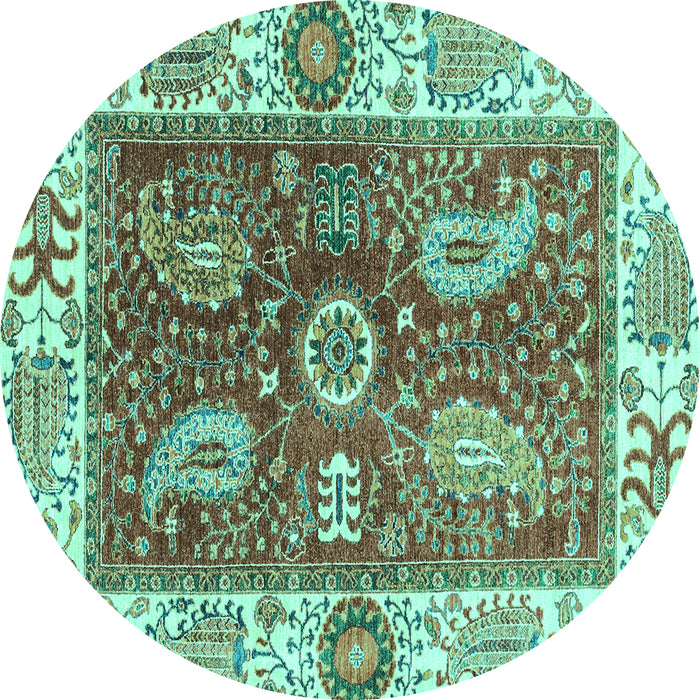 Round Oriental Turquoise Traditional Rug, abs3548turq