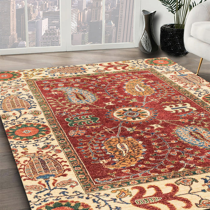 Abstract Red Oriental Rug in Family Room, abs3548