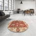 Round Abstract Red Oriental Rug in a Office, abs3548