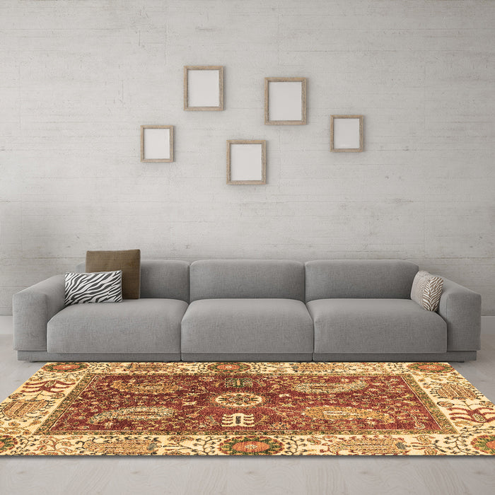 Machine Washable Oriental Brown Traditional Rug in a Living Room,, wshabs3548brn
