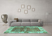 Machine Washable Oriental Turquoise Traditional Area Rugs in a Living Room,, wshabs3548turq