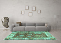 Machine Washable Oriental Turquoise Traditional Rug, wshabs3548turq