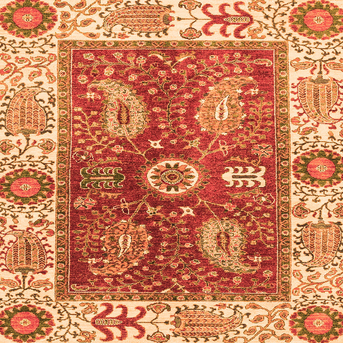 Square Machine Washable Oriental Orange Traditional Area Rugs, wshabs3548org