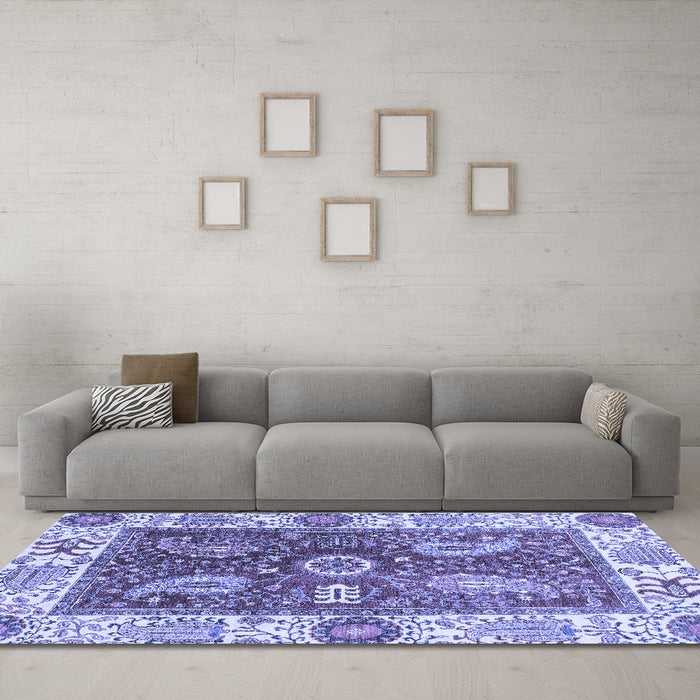 Machine Washable Oriental Blue Traditional Rug in a Living Room, wshabs3548blu