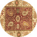 Round Machine Washable Oriental Brown Traditional Rug, wshabs3548brn