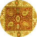 Round Machine Washable Oriental Yellow Traditional Rug, wshabs3548yw