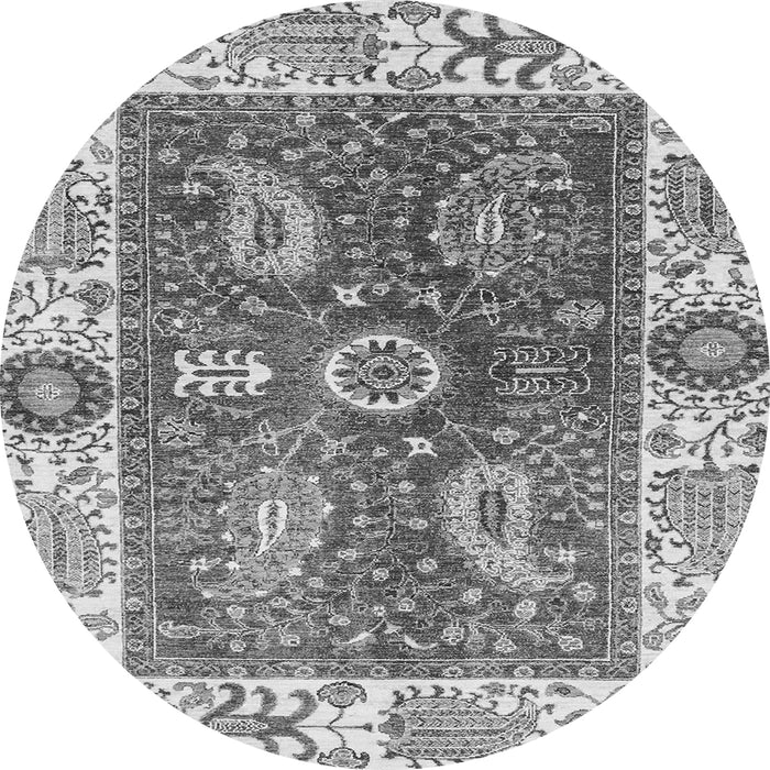 Round Machine Washable Oriental Gray Traditional Rug, wshabs3548gry