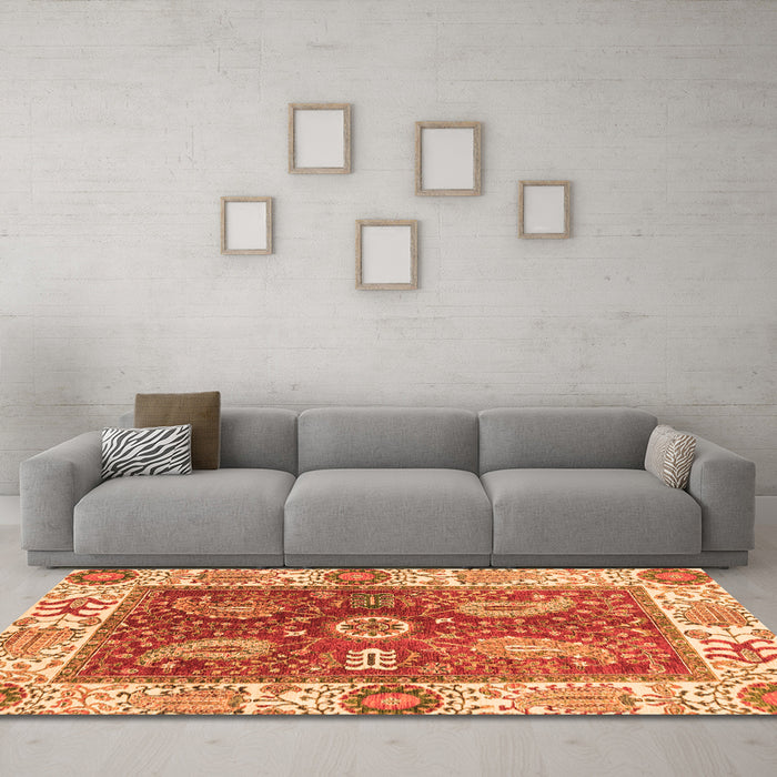 Machine Washable Oriental Orange Traditional Area Rugs in a Living Room, wshabs3548org