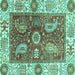 Square Machine Washable Oriental Turquoise Traditional Area Rugs, wshabs3548turq