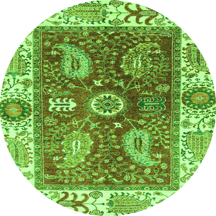 Round Machine Washable Oriental Green Traditional Area Rugs, wshabs3548grn