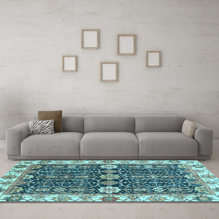 Machine Washable Oriental Light Blue Traditional Rug in a Living Room, wshabs3549lblu