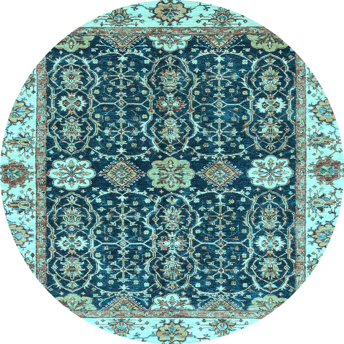 Round Machine Washable Oriental Light Blue Traditional Rug, wshabs3549lblu