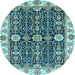 Round Machine Washable Oriental Light Blue Traditional Rug, wshabs3549lblu