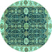 Round Oriental Turquoise Traditional Rug, abs3549turq