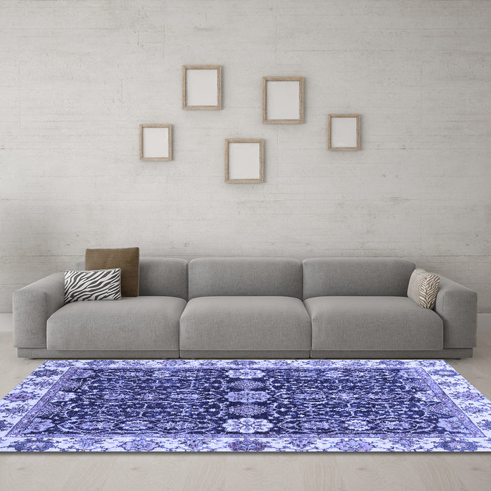 Machine Washable Oriental Blue Traditional Rug in a Living Room, wshabs3549blu