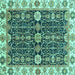 Square Machine Washable Oriental Turquoise Traditional Area Rugs, wshabs3549turq