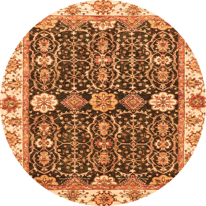 Round Machine Washable Oriental Orange Traditional Area Rugs, wshabs3549org