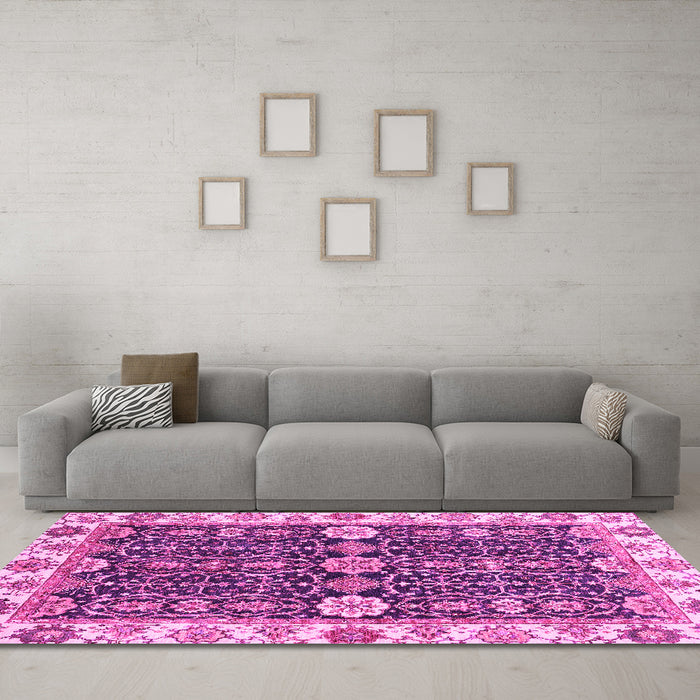Machine Washable Oriental Pink Traditional Rug in a Living Room, wshabs3549pnk