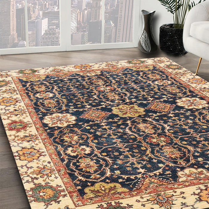 Abstract Yellow Oriental Rug in Family Room, abs3549