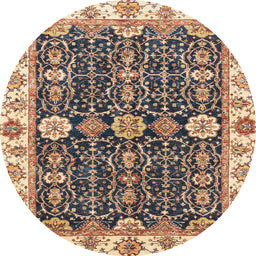 Round Abstract Yellow Oriental Rug, abs3549