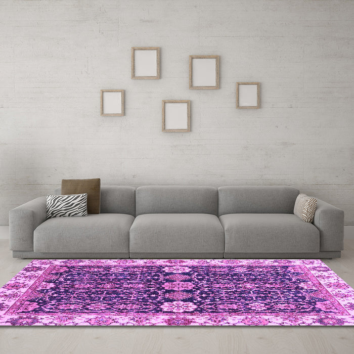 Machine Washable Oriental Purple Traditional Area Rugs in a Living Room, wshabs3549pur